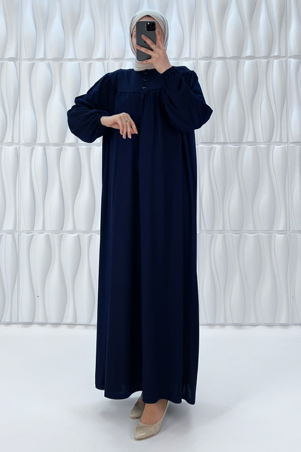 Düğmeli Robadan Elbise - Lacivert Düğmeli Robadan Elbise - Lacivert