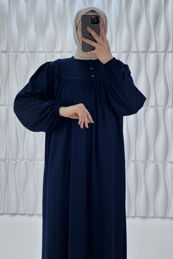Düğmeli Robadan Elbise - Lacivert Düğmeli Robadan Elbise - Lacivert