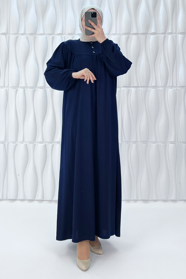 Düğmeli Robadan Elbise - Lacivert Düğmeli Robadan Elbise - Lacivert