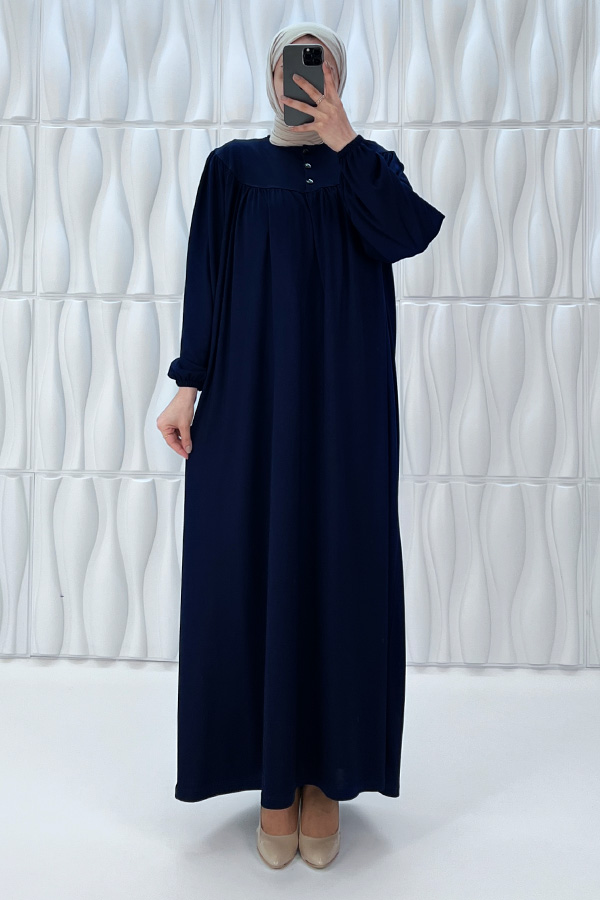 Düğmeli Robadan Elbise - Lacivert Düğmeli Robadan Elbise - Lacivert