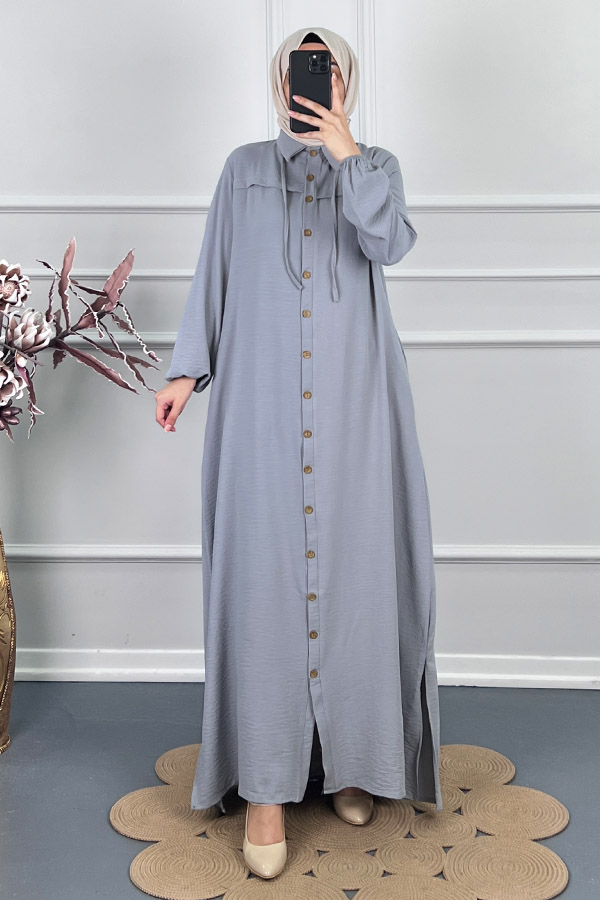 Düğmeli Tesettür Ferace - Gri Düğmeli Tesettür Ferace - Gri