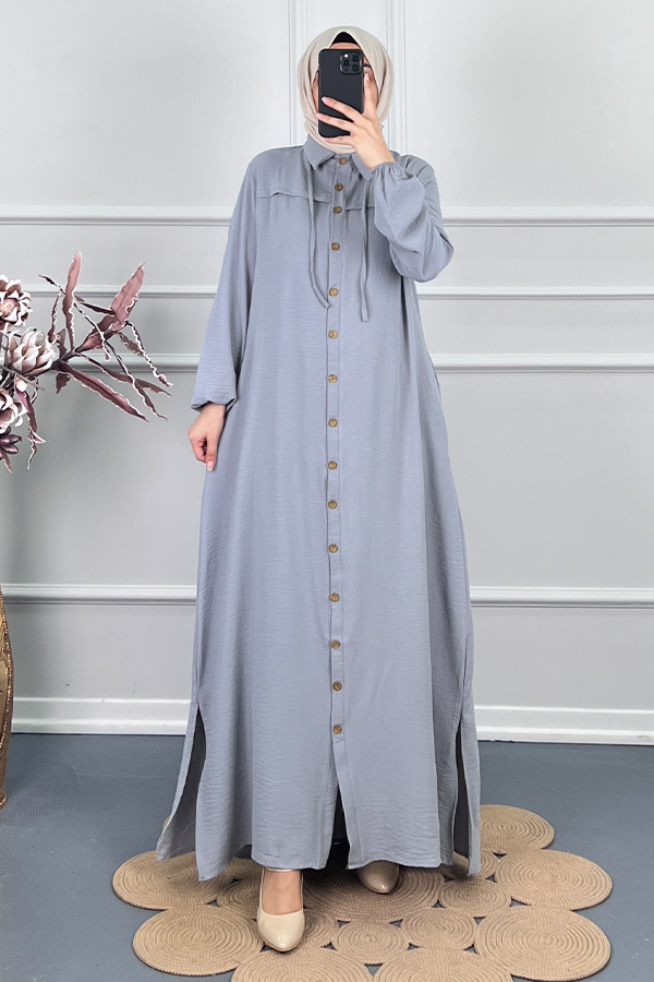 Düğmeli Tesettür Ferace - Gri Düğmeli Tesettür Ferace - Gri