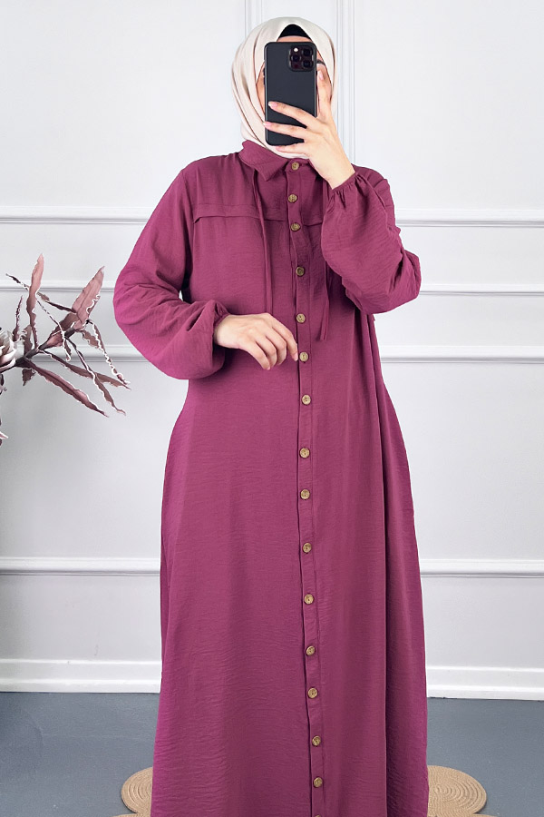 Düğmeli Tesettür Ferace - Pembe