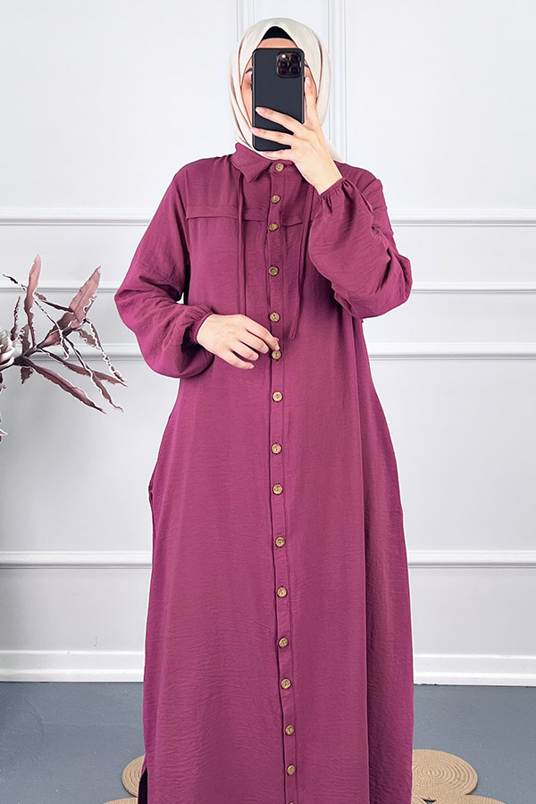 Düğmeli Tesettür Ferace - Pembe