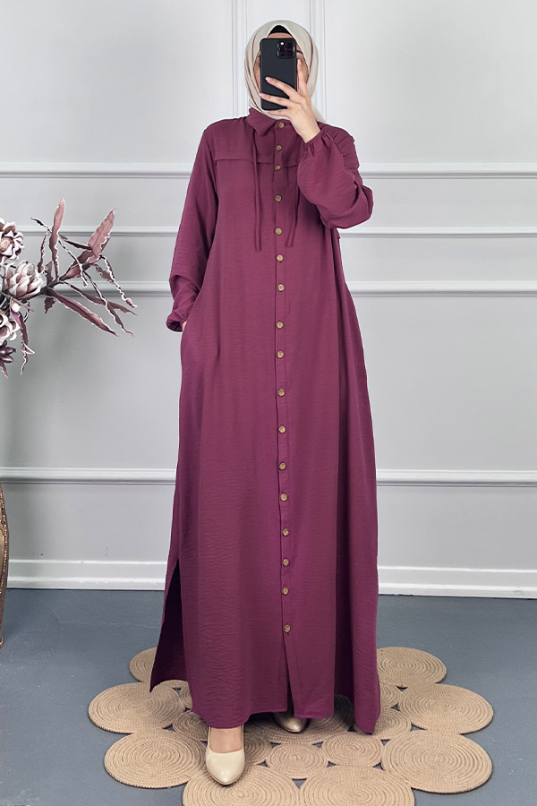 Düğmeli Tesettür Ferace - Pembe