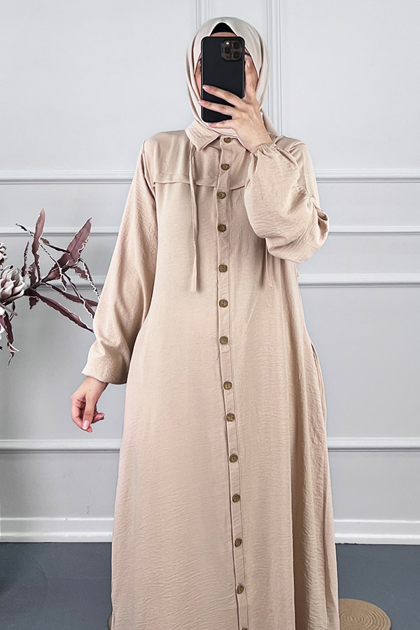 Düğmeli Tesettür Ferace - Taş