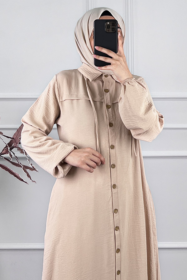 Düğmeli Tesettür Ferace - Taş