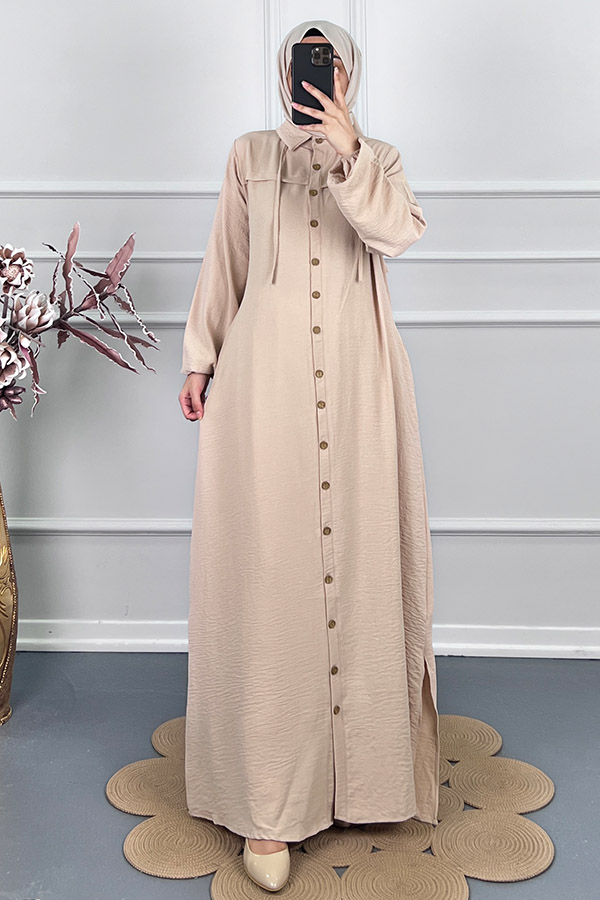 Düğmeli Tesettür Ferace - Taş