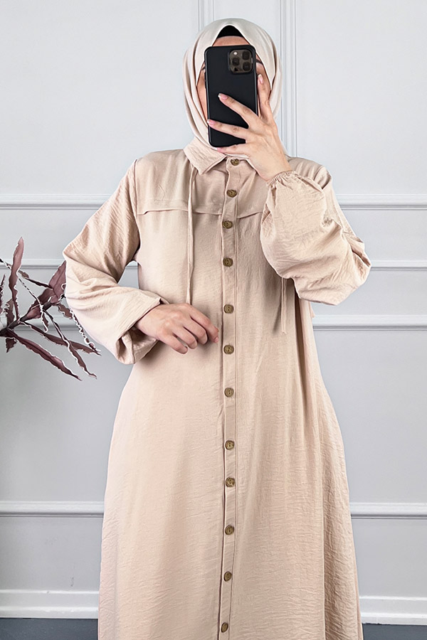 Düğmeli Tesettür Ferace - Taş