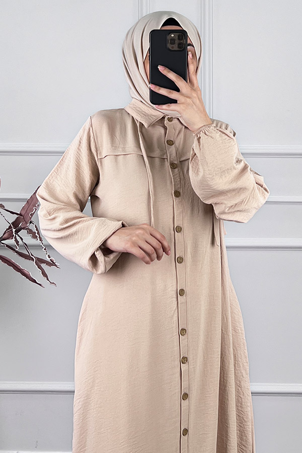 Düğmeli Tesettür Ferace - Taş