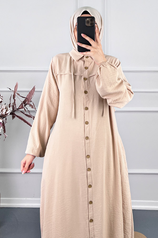 Düğmeli Tesettür Ferace - Taş