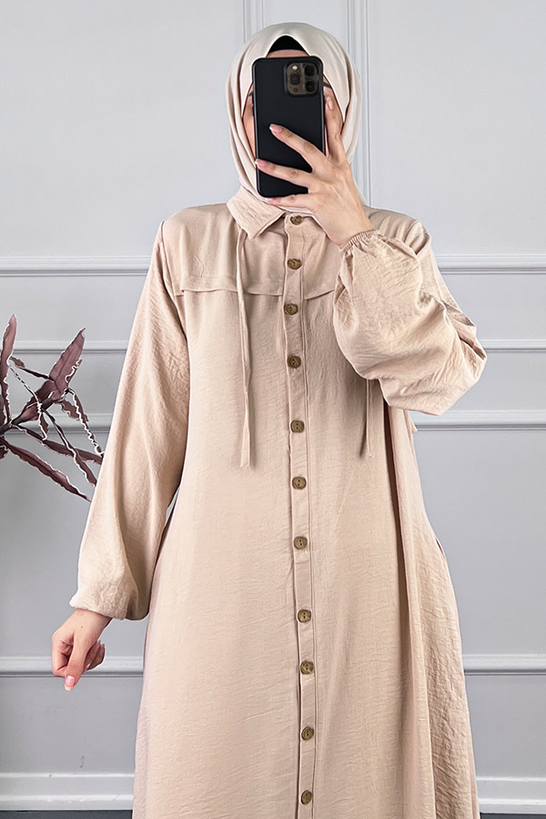 Düğmeli Tesettür Ferace - Taş