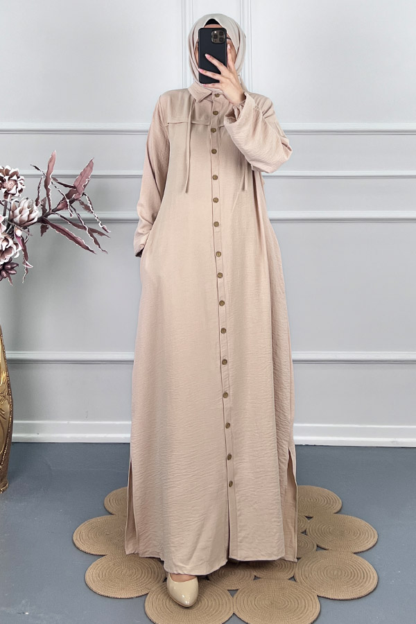 Düğmeli Tesettür Ferace - Taş