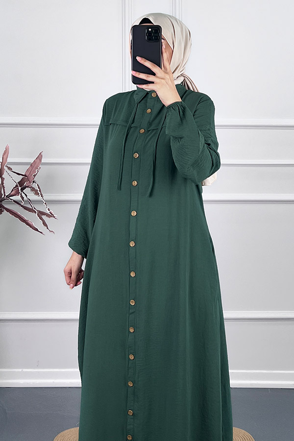 Düğmeli Tesettür Ferace - Zümrüt Yeşili