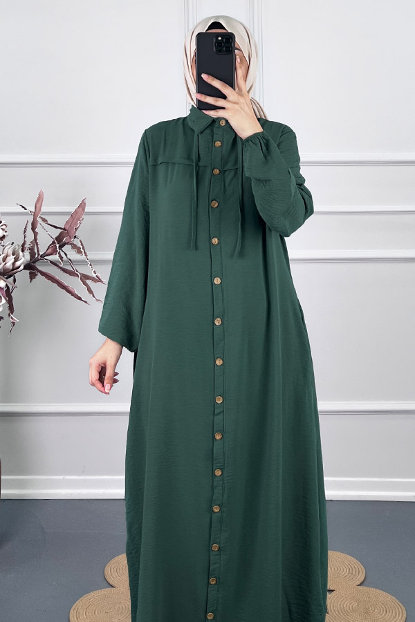 Düğmeli Tesettür Ferace - Zümrüt Yeşili