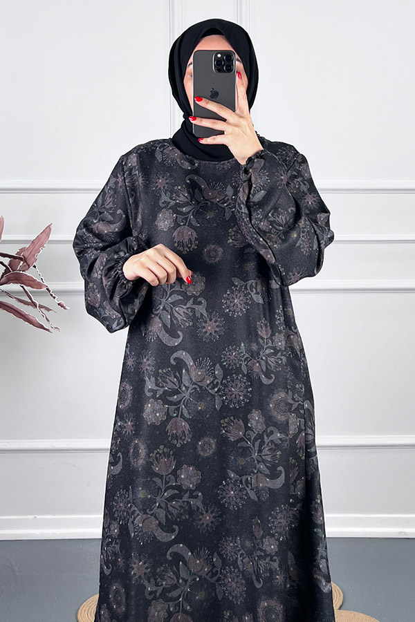 Ebru Desenli Uzun Tunik - Gri