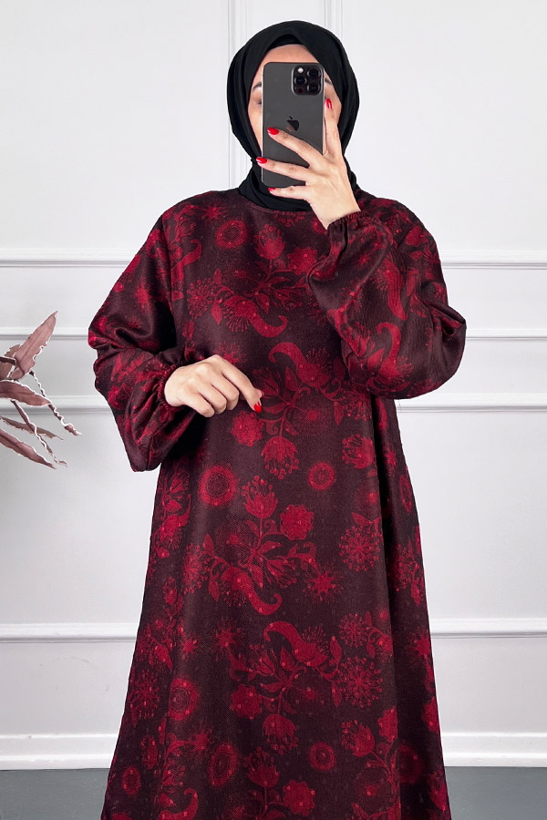 Ebru Desenli Uzun Tunik - Kırmızı