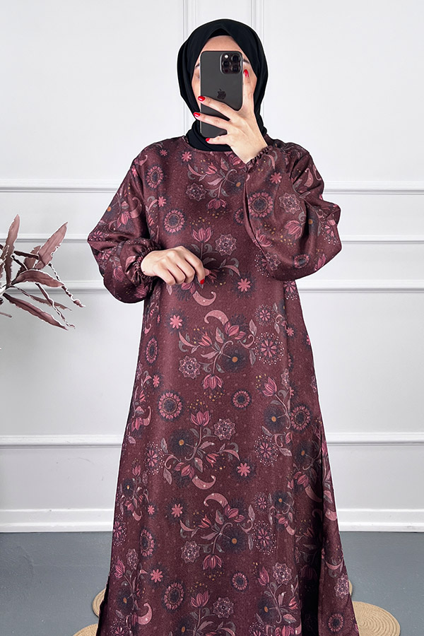 Ebru Desenli Uzun Tunik - Mürdüm