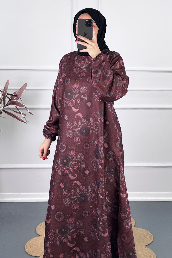 Ebru Desenli Uzun Tunik - Mürdüm