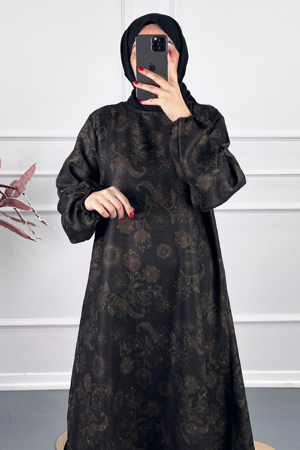 Ebru Desenli Uzun Tunik - Siyah