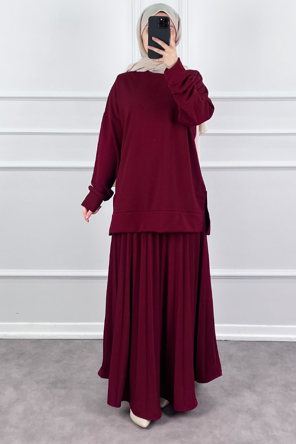 Eteği Piliseli İkili Takım - Bordo