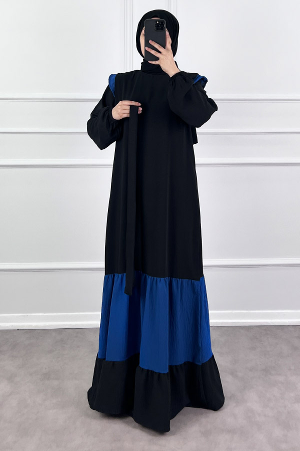 Eteği Renkli Elbise - Mavi