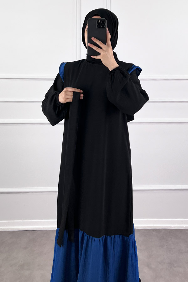 Eteği Renkli Elbise - Mavi