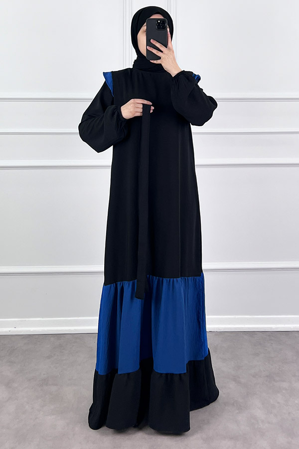 Eteği Renkli Elbise - Mavi