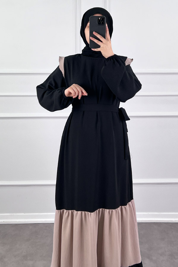 Eteği Renkli Elbise - Taş