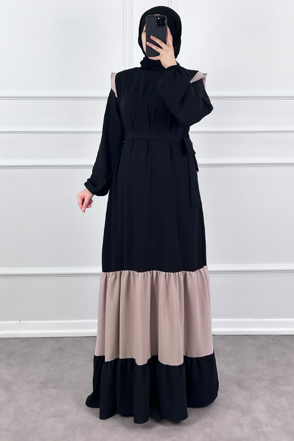 Eteği Renkli Elbise - Taş