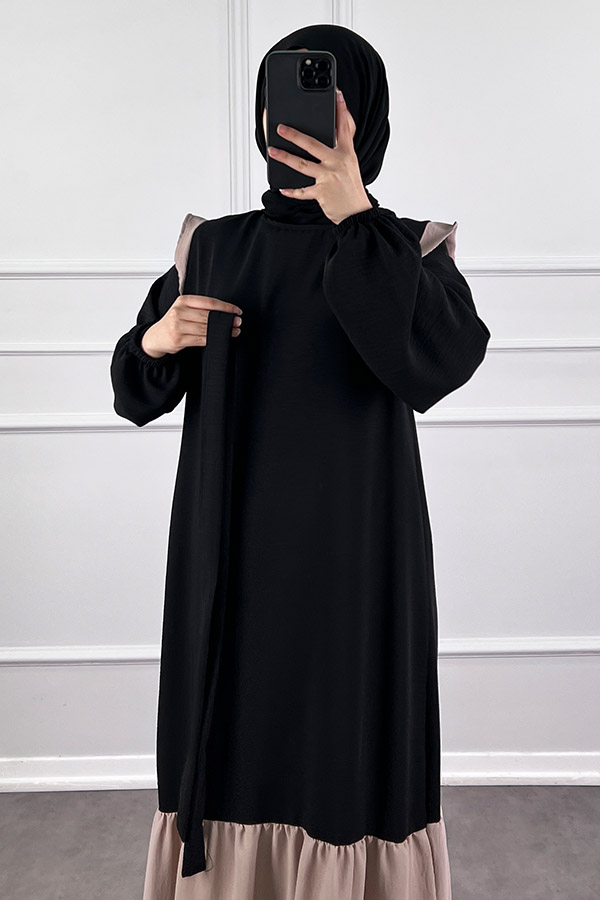 Eteği Renkli Elbise - Taş