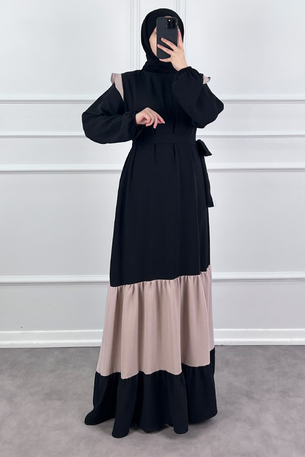 Eteği Renkli Elbise - Taş