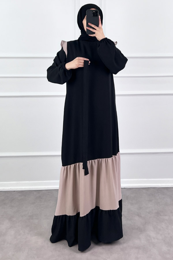 Eteği Renkli Elbise - Taş