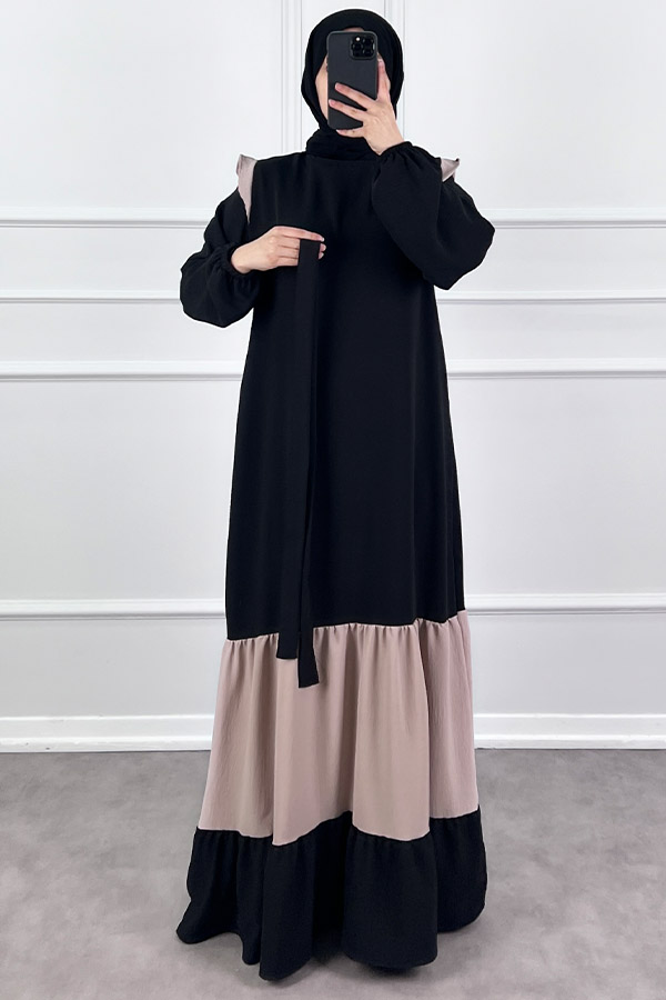 Eteği Renkli Elbise - Taş