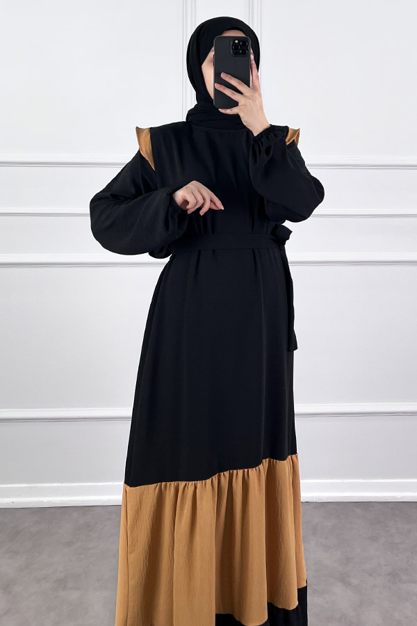 Eteği Renkli Elbise - Vizon Eteği Renkli Elbise - Vizon