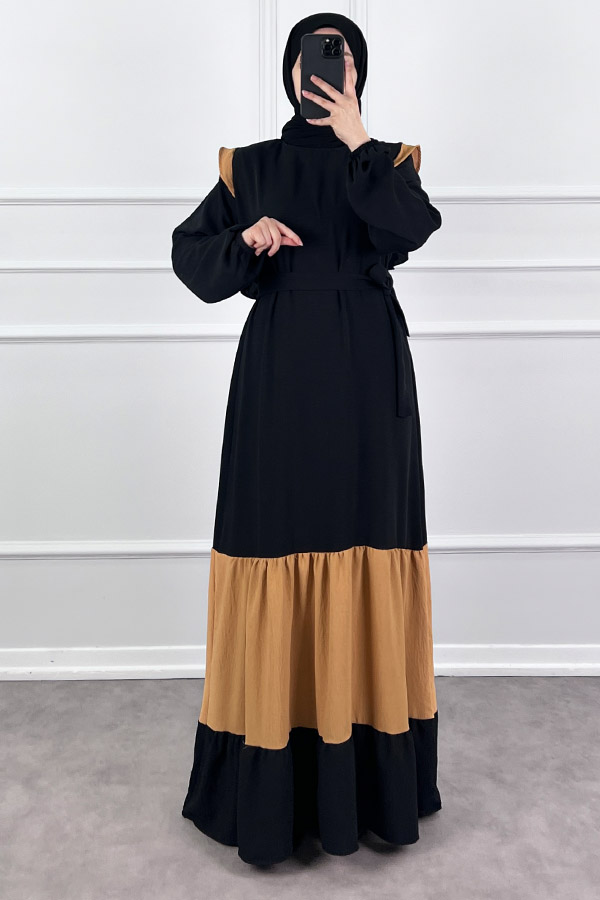 Eteği Renkli Elbise - Vizon Eteği Renkli Elbise - Vizon