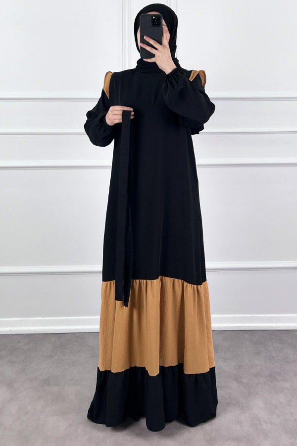 Eteği Renkli Elbise - Vizon Eteği Renkli Elbise - Vizon