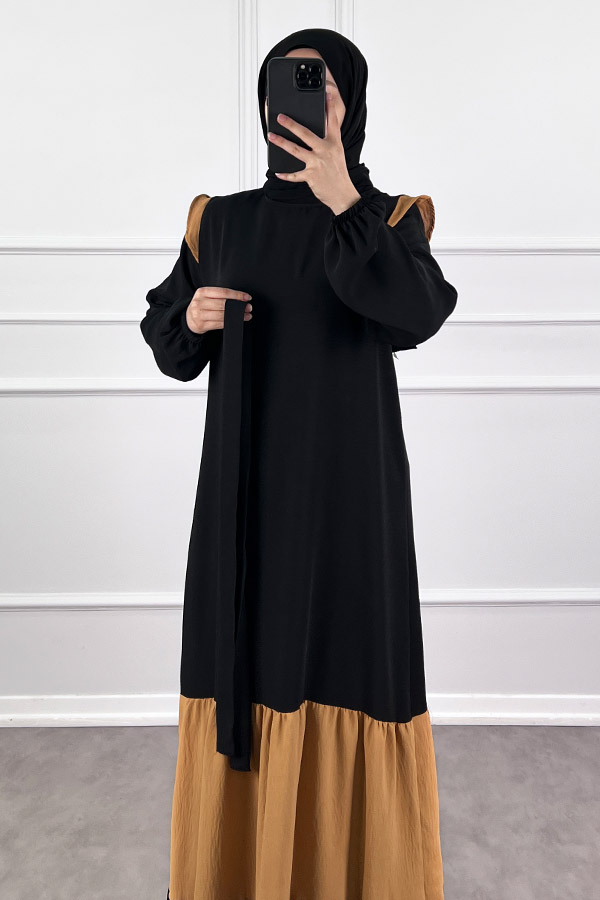 Eteği Renkli Elbise - Vizon Eteği Renkli Elbise - Vizon