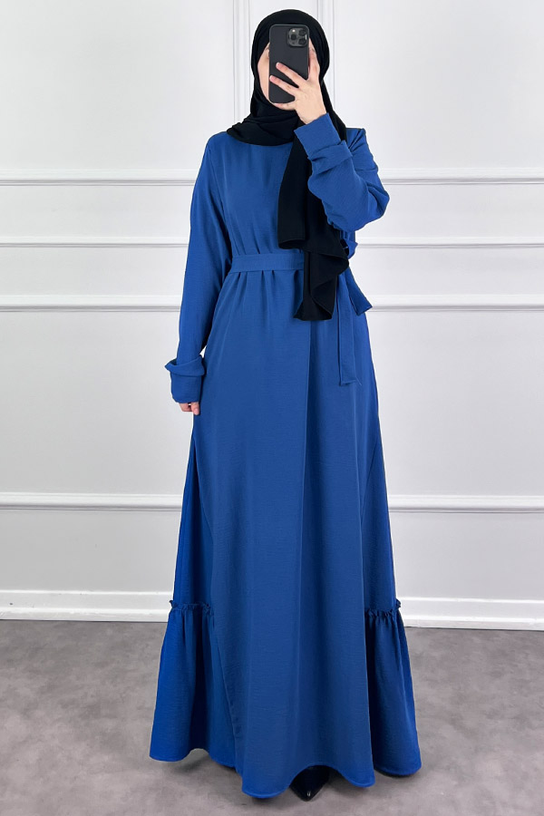 Eteği Fırfırlı Elbise - Mavi
