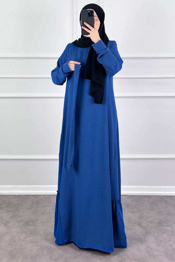 Eteği Fırfırlı Elbise - Mavi