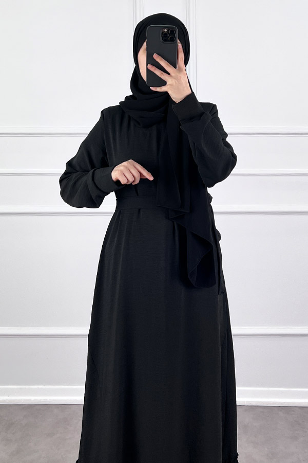 Eteği Fırfırlı Elbise - Siyah