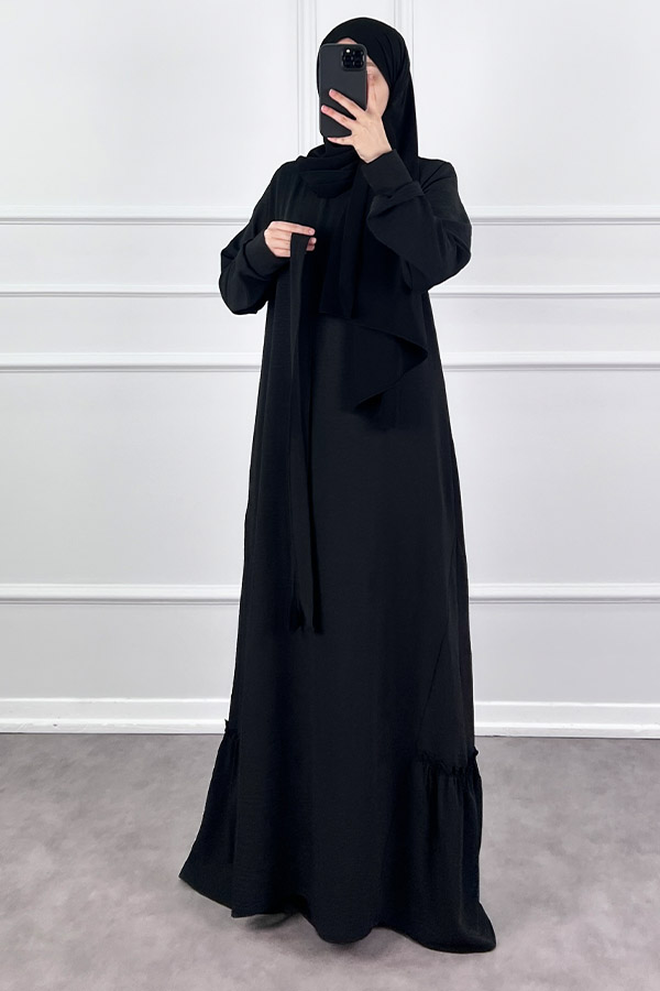 Eteği Fırfırlı Elbise - Siyah