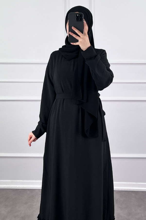 Eteği Fırfırlı Elbise - Siyah