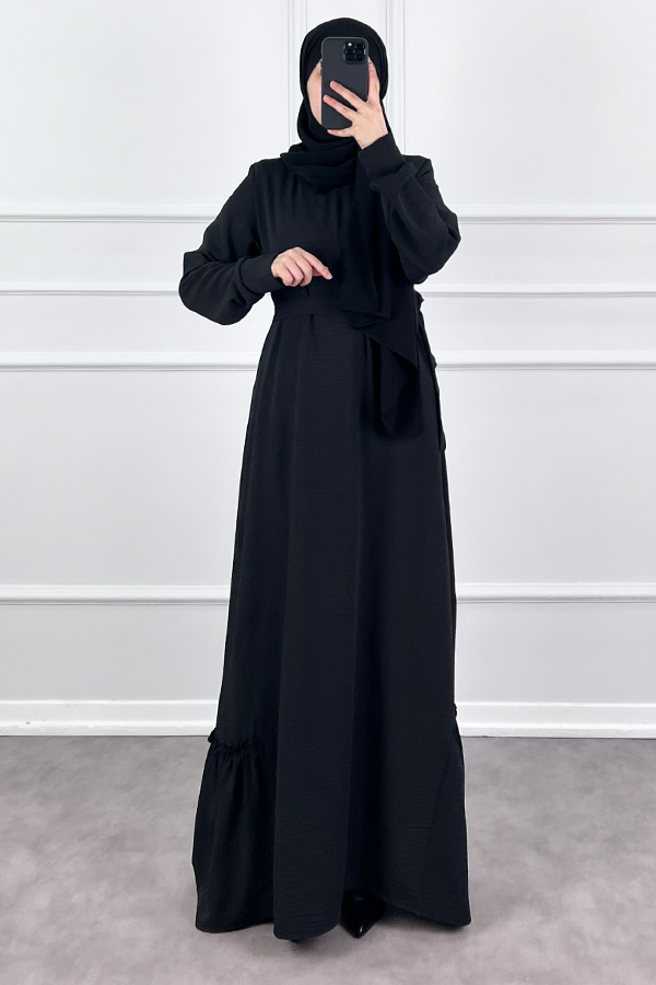 Eteği Fırfırlı Elbise - Siyah