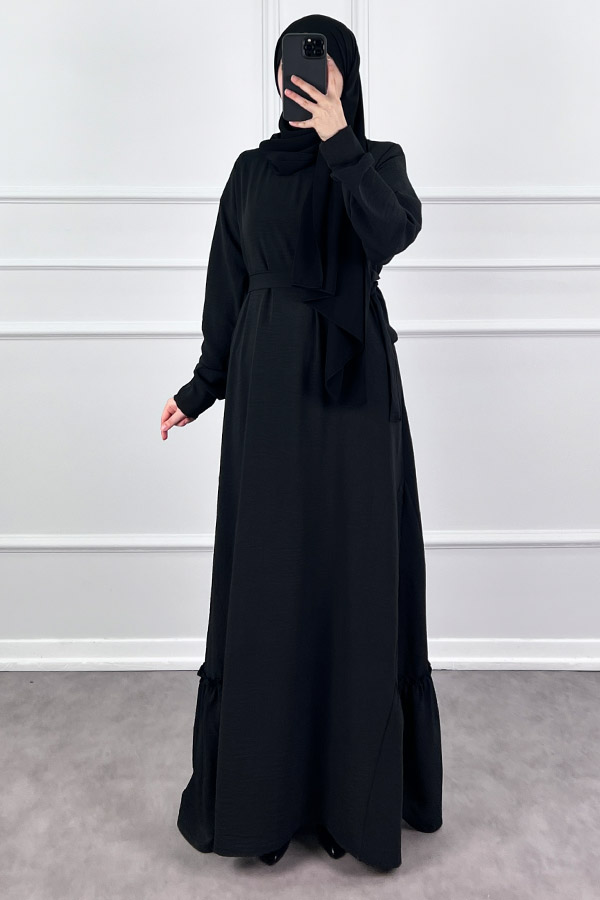 Eteği Fırfırlı Elbise - Siyah