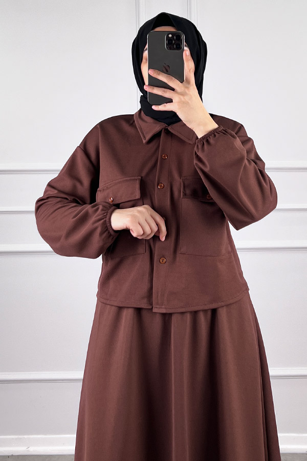 Etekli Gömlek Takım - Kahverengi Etekli Gömlek Takım - Kahverengi