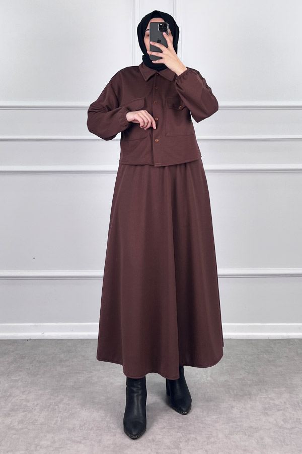 Etekli Gömlek Takım - Kahverengi Etekli Gömlek Takım - Kahverengi