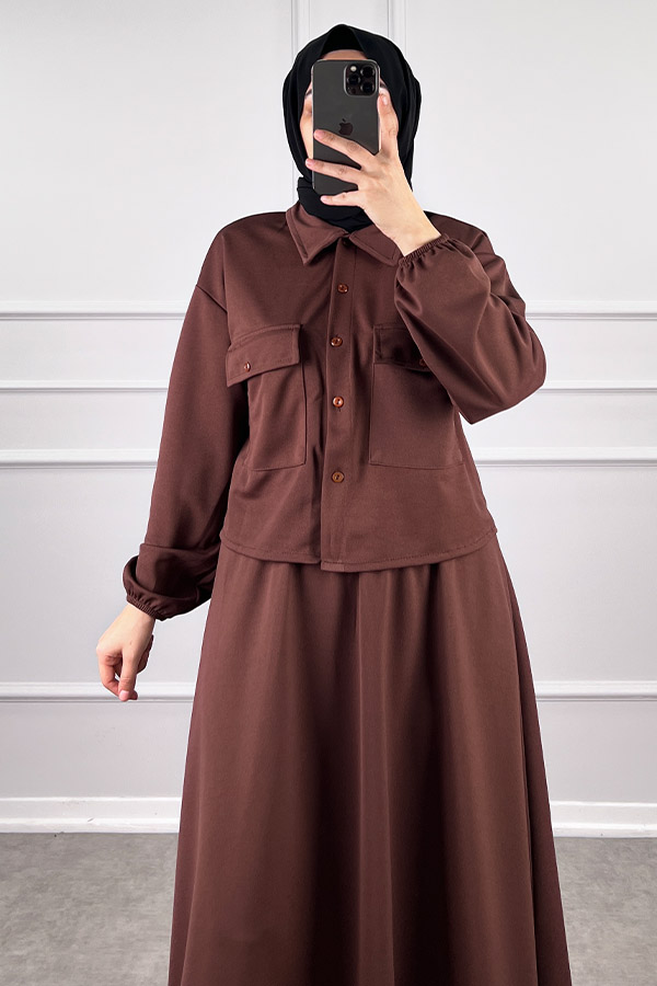 Etekli Gömlek Takım - Kahverengi Etekli Gömlek Takım - Kahverengi