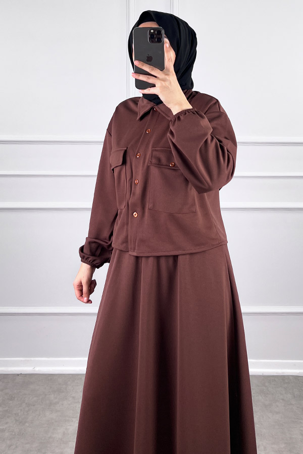 Etekli Gömlek Takım - Kahverengi Etekli Gömlek Takım - Kahverengi