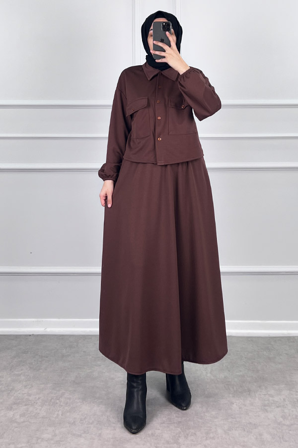 Etekli Gömlek Takım - Kahverengi Etekli Gömlek Takım - Kahverengi